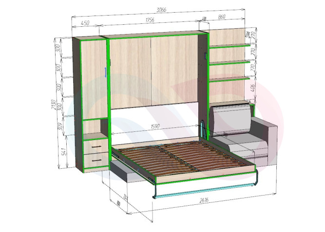 Шкаф-кровать с диваном Миа