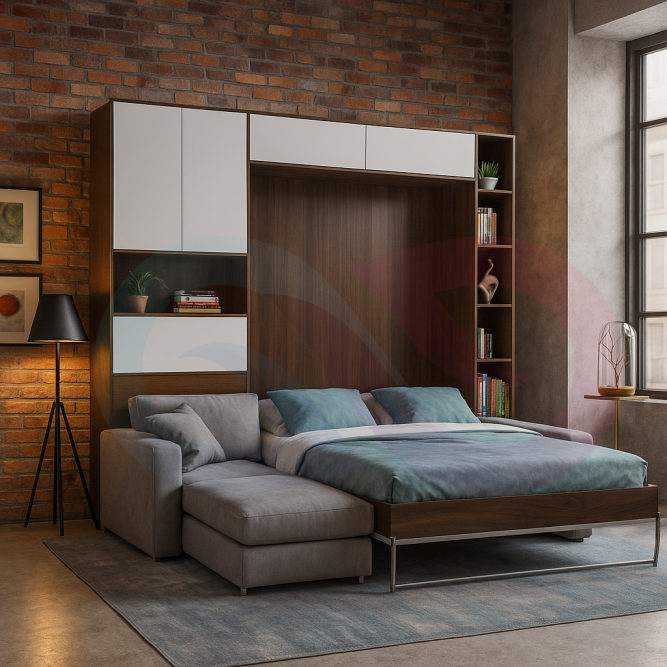 Шкаф-кровать трансформер с угловым диваном Фокстрот