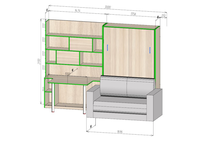 Шкаф-кровать трансформер с диваном Вивьен